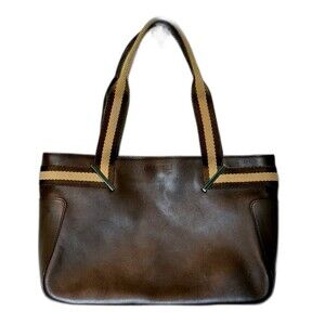 Vintage Gucci Brown Leather Web Tote Bag Authentic Medium Purse